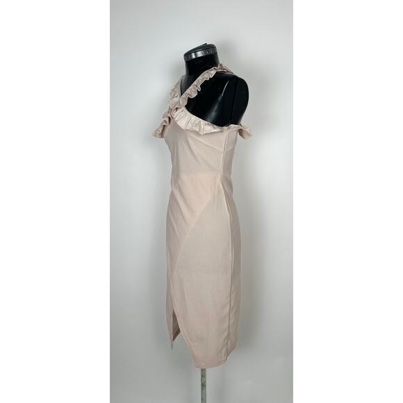 BooHoo Frill Edge Wrap Midi Dress in Stone NWT Sz 6 - Picture 3 of 5